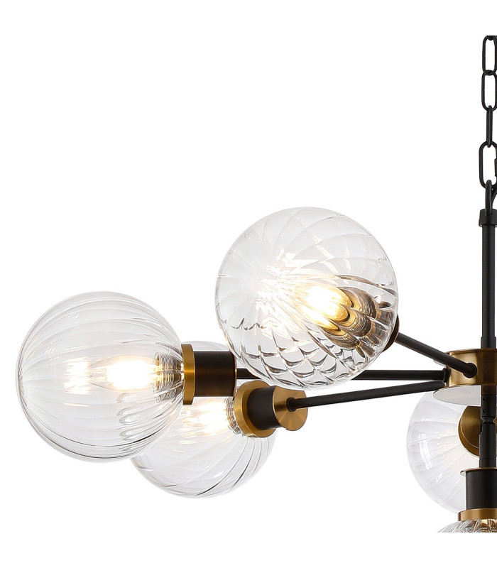 Placid 84cm Pendant 8 Light E14 15cm Round Segment Glass Shade Brass Clear & Satin Black-6