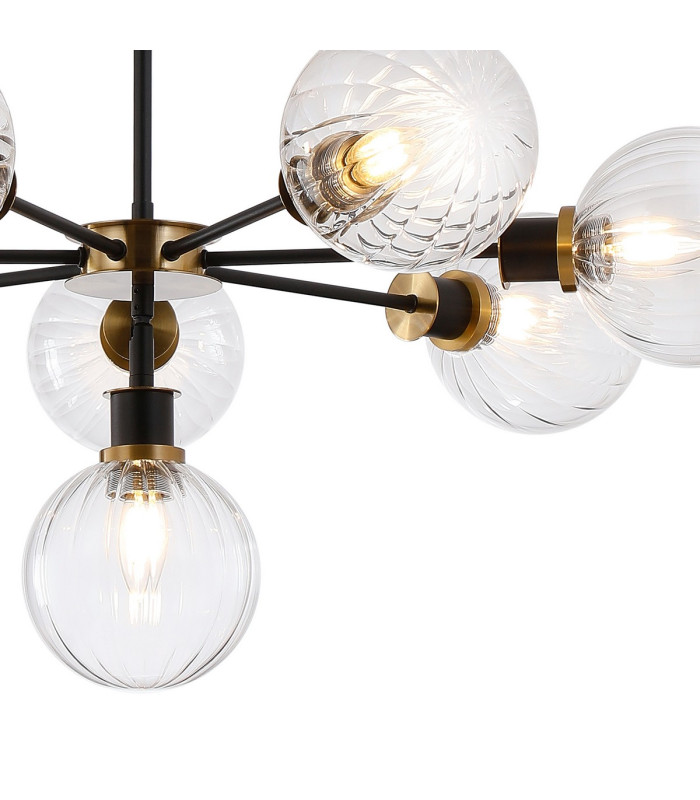 Placid 84cm Pendant 8 Light E14 15cm Round Segment Glass Shade Brass Clear & Satin Black-7