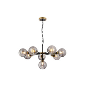 Placid 84cm Pendant 8 Light E14 15cm Round Segment Glass Shade Brass Smoke Plated & Satin Black-1