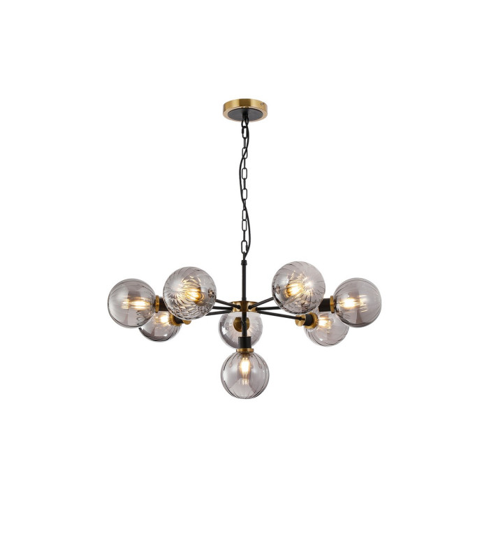 Placid 84cm Pendant 8 Light E14 15cm Round Segment Glass Shade Brass Smoke Plated & Satin Black-1