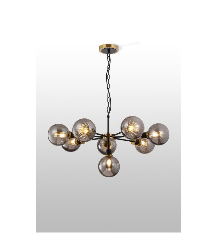 Placid 84cm Pendant 8 Light E14 15cm Round Segment Glass Shade Brass Smoke Plated & Satin Black-3