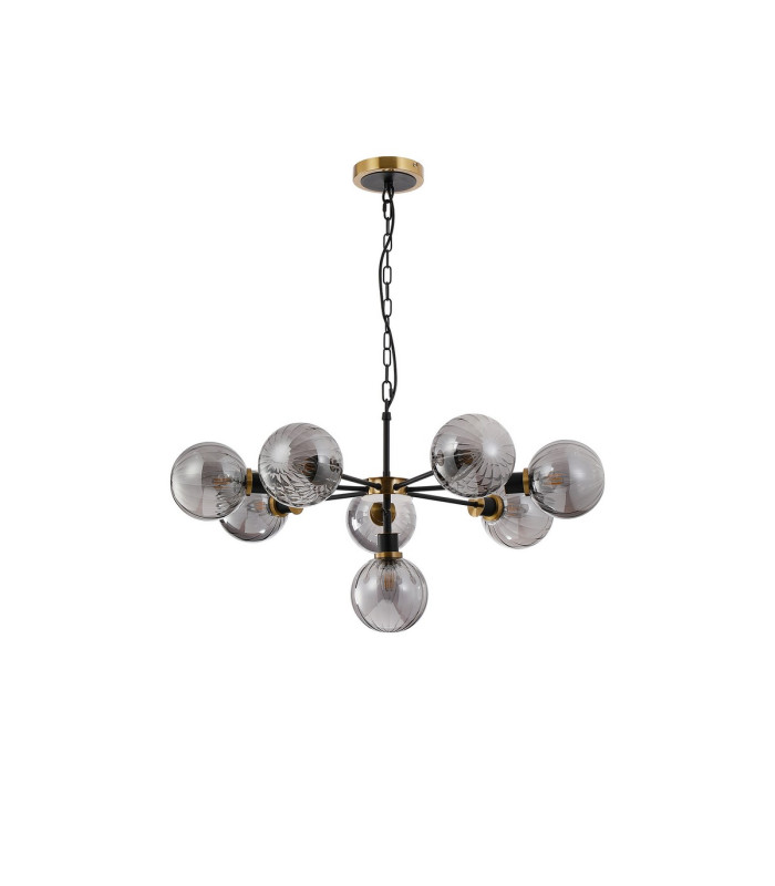 Placid 84cm Pendant 8 Light E14 15cm Round Segment Glass Shade Brass Smoke Plated & Satin Black-4