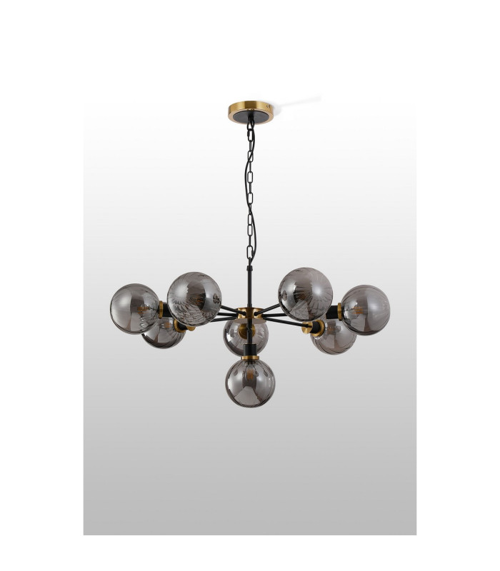 Placid 84cm Pendant 8 Light E14 15cm Round Segment Glass Shade Brass Smoke Plated & Satin Black-8