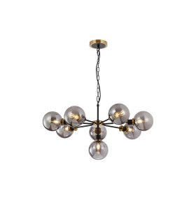 Placid 84cm Pendant 8 Light E14 15cm Round Glass Shade Brass Smoke Plated & Satin Black-1