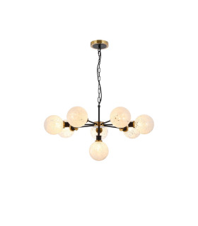 Placid 84cm Pendant 8 Light E14 15cm Round Speckled Glass Shade Brass White & Satin Black-1