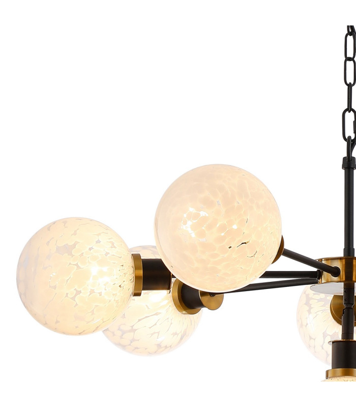 Placid 84cm Pendant 8 Light E14 15cm Round Speckled Glass Shade Brass White & Satin Black-6