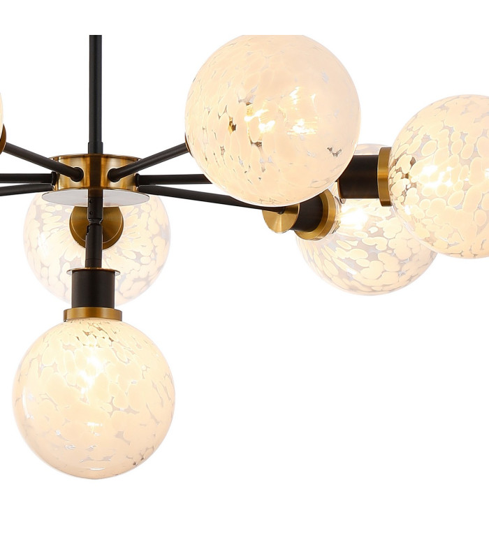 Placid 84cm Pendant 8 Light E14 15cm Round Speckled Glass Shade Brass White & Satin Black-7