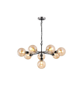 Placid 84cm Pendant 8 Light E14 15cm Round Glass Shade Satin Nickel Amber Plated & Satin Black-1