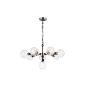 Placid 84cm Pendant 8 Light E14 15cm Round Glass Shade Satin Nickel Clear & Satin Black-1