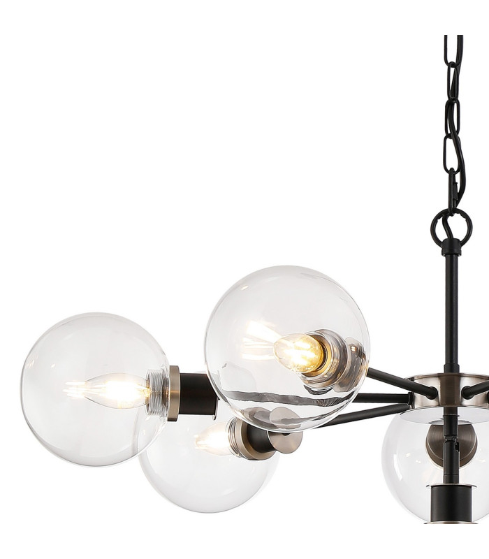 Placid 84cm Pendant 8 Light E14 15cm Round Glass Shade Satin Nickel Clear & Satin Black-6