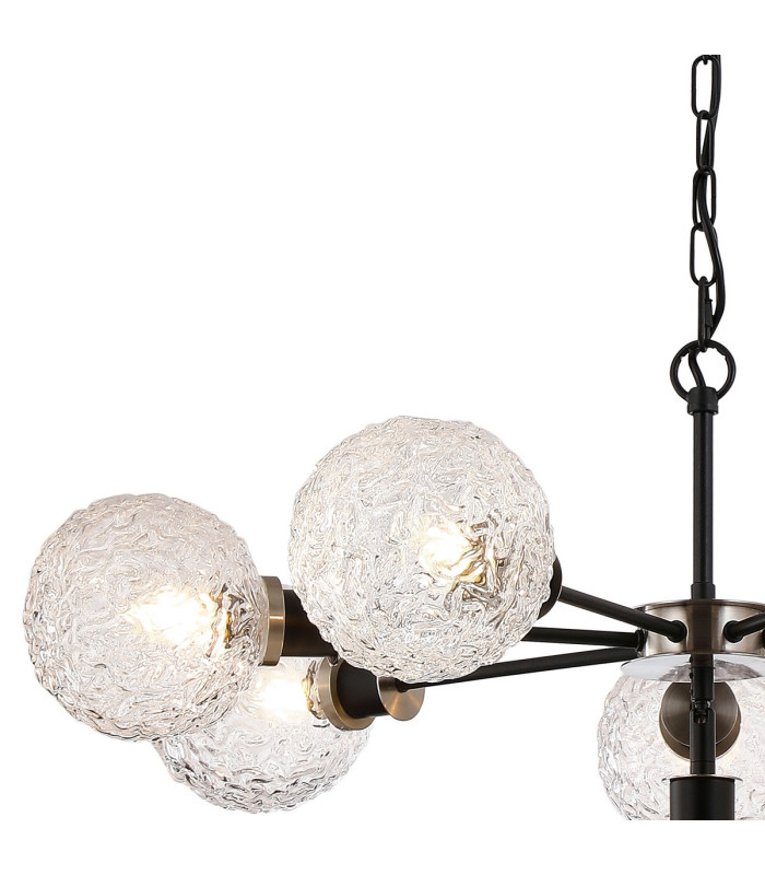 Placid 84cm Pendant 8 Light E14 15cm Round Textured Crumple Glass Shade Satin Nickel Clear & Satin Black-6