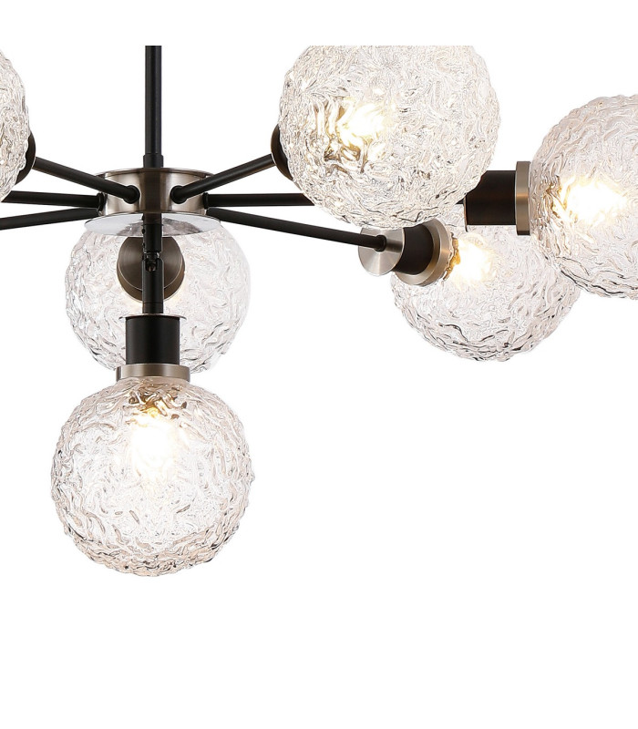 Placid 84cm Pendant 8 Light E14 15cm Round Textured Crumple Glass Shade Satin Nickel Clear & Satin Black-7