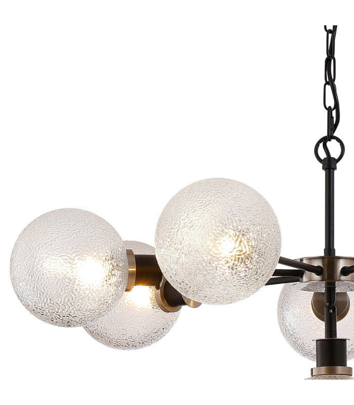 Placid 84cm Pendant 8 Light E14 15cm Round Dimpled Glass Shade Satin Nickel Clear & Satin Black-6