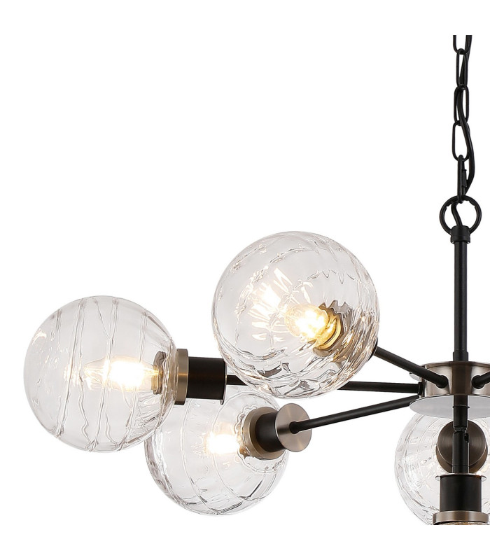 Placid 84cm Pendant 8 Light E14 15cm Round Textured Melting Glass Shade Satin Nickel Clear & Satin Black-6