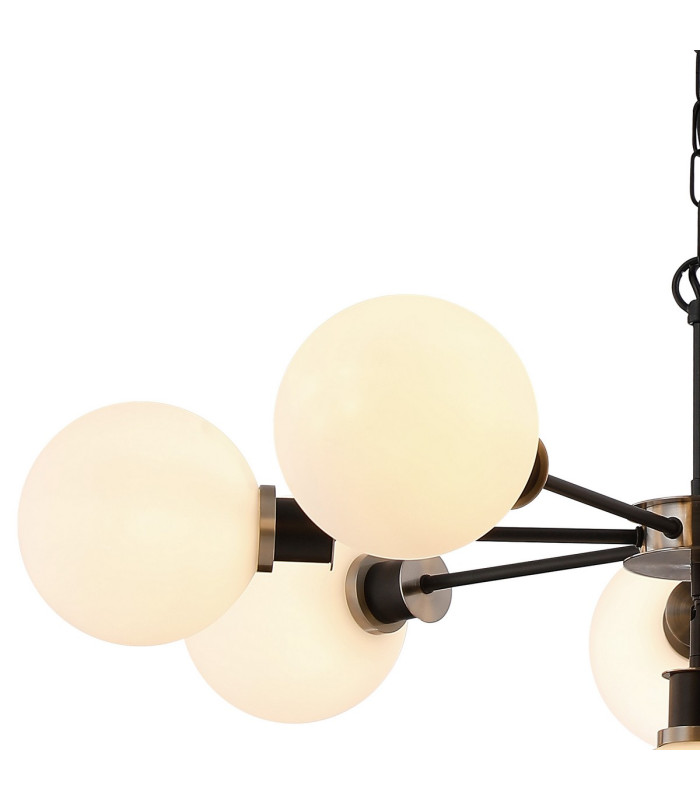 Placid 84cm Pendant 8 Light E14 15cm Round Glass Shade Satin Nickel Opal & Satin Black-6