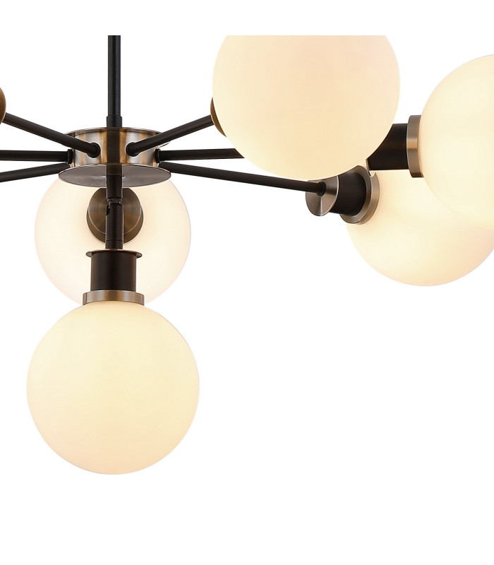 Placid 84cm Pendant 8 Light E14 15cm Round Glass Shade Satin Nickel Opal & Satin Black-7