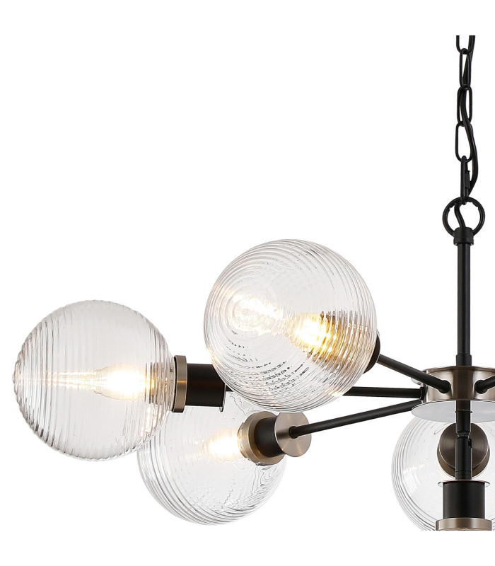 Placid 84cm Pendant 8 Light E14 15cm Round Ribbed Glass Shade Satin Nickel Clear & Satin Black-6