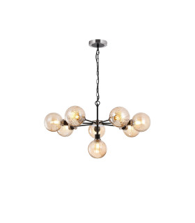 Placid 84cm Pendant 8 Light E14 15cm Round Segment Glass Shade Satin Nickel Amber Plated & Satin Black-1