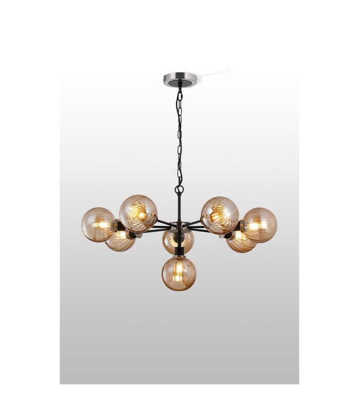 Placid 84cm Pendant 8 Light E14 15cm Round Segment Glass Shade Satin Nickel Amber Plated & Satin Black-3