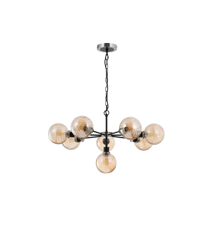 Placid 84cm Pendant 8 Light E14 15cm Round Segment Glass Shade Satin Nickel Amber Plated & Satin Black-4