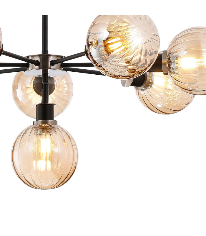 Placid 84cm Pendant 8 Light E14 15cm Round Segment Glass Shade Satin Nickel Amber Plated & Satin Black-7