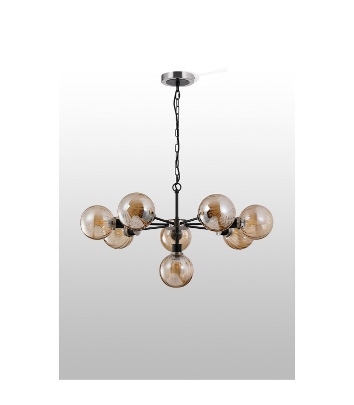 Placid 84cm Pendant 8 Light E14 15cm Round Segment Glass Shade Satin Nickel Amber Plated & Satin Black-8