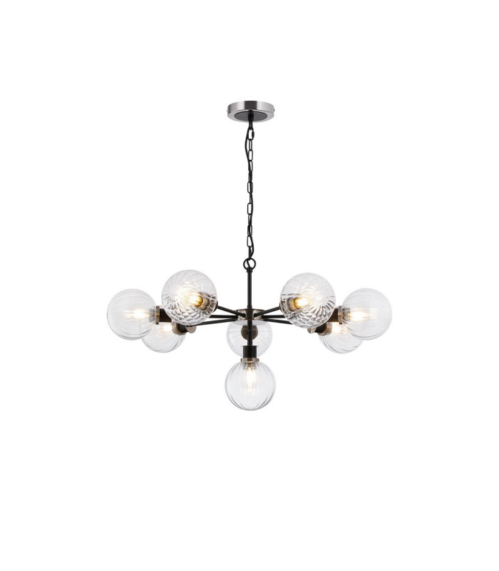 Placid 84cm Pendant 8 Light E14 15cm Round Segment Glass Shade Satin Nickel Clear & Satin Black-1