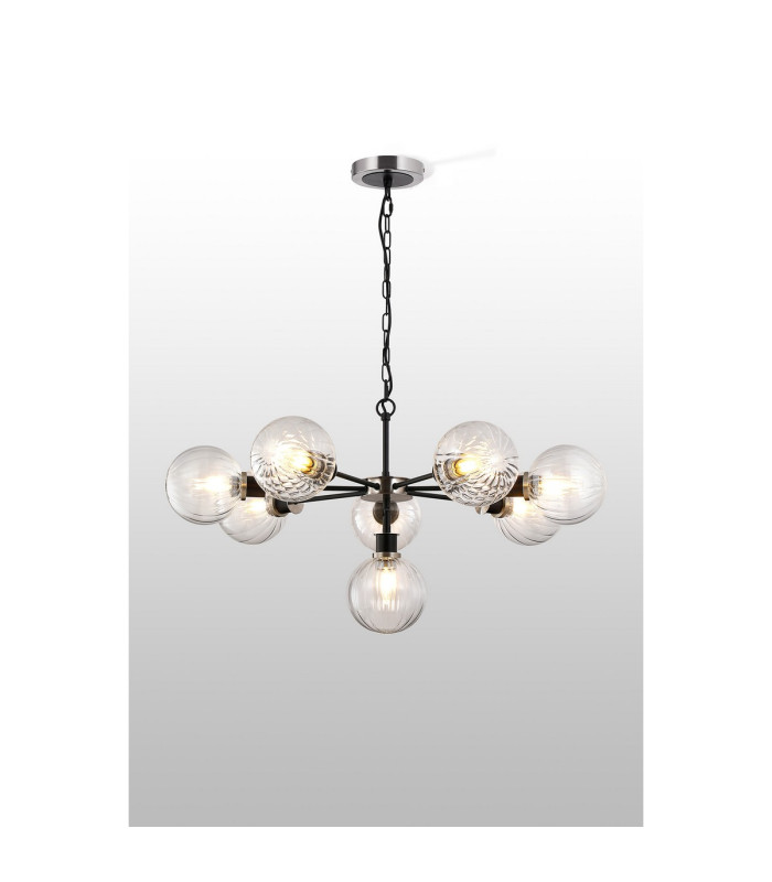 Placid 84cm Pendant 8 Light E14 15cm Round Segment Glass Shade Satin Nickel Clear & Satin Black-3