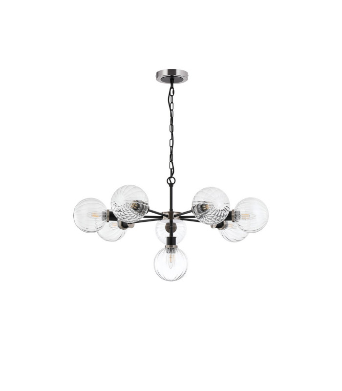 Placid 84cm Pendant 8 Light E14 15cm Round Segment Glass Shade Satin Nickel Clear & Satin Black-4