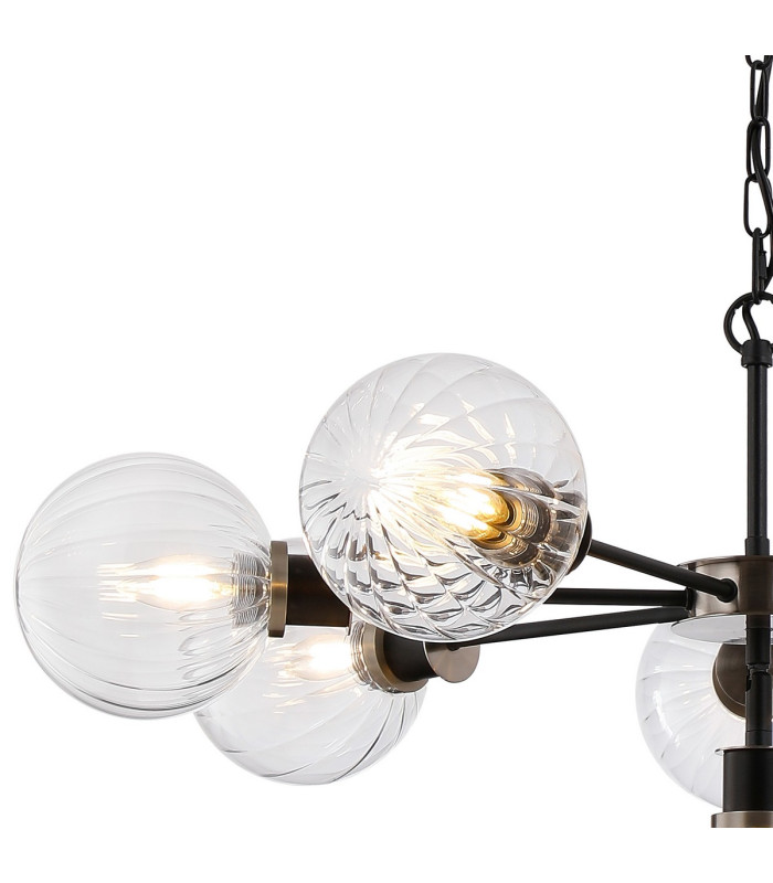 Placid 84cm Pendant 8 Light E14 15cm Round Segment Glass Shade Satin Nickel Clear & Satin Black-6