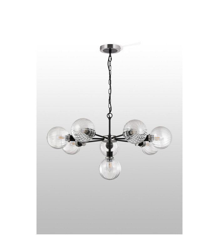 Placid 84cm Pendant 8 Light E14 15cm Round Segment Glass Shade Satin Nickel Clear & Satin Black-8