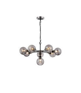 Placid 84cm Pendant 8 Light E14 15cm Round Segment Glass Shade Satin Nickel Smoke Plated & Satin Black-1