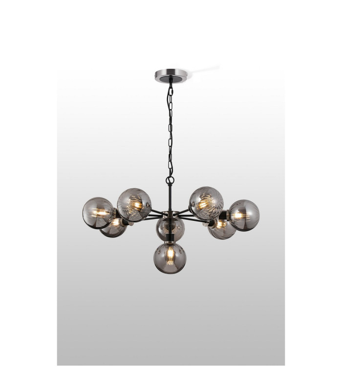 Placid 84cm Pendant 8 Light E14 15cm Round Segment Glass Shade Satin Nickel Smoke Plated & Satin Black-3