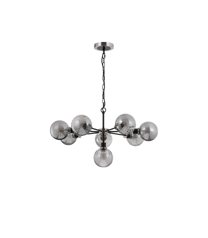 Placid 84cm Pendant 8 Light E14 15cm Round Segment Glass Shade Satin Nickel Smoke Plated & Satin Black-4
