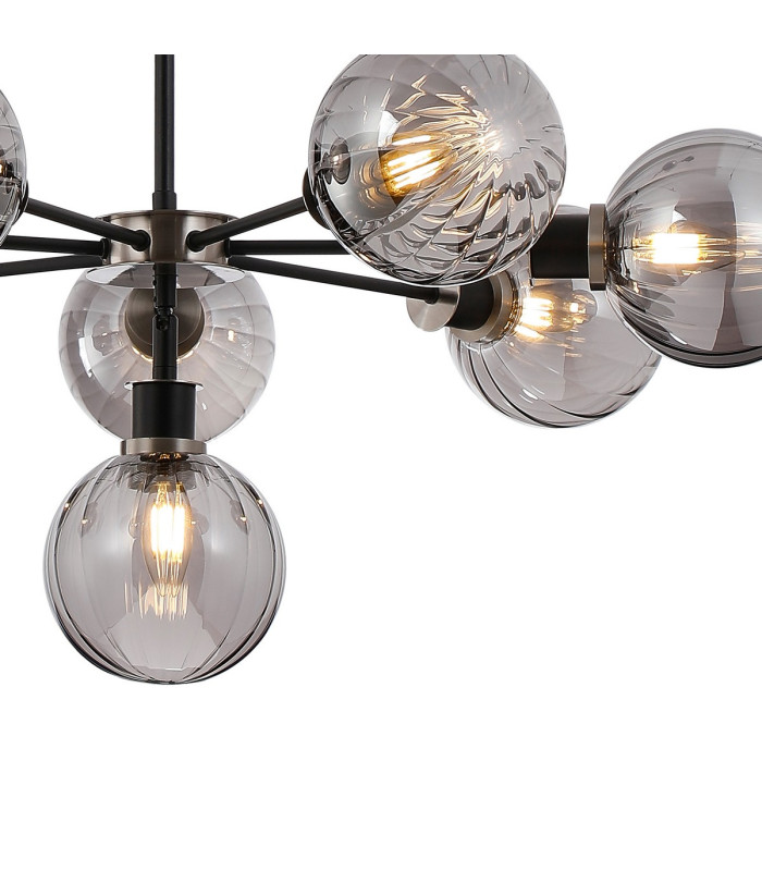 Placid 84cm Pendant 8 Light E14 15cm Round Segment Glass Shade Satin Nickel Smoke Plated & Satin Black-7