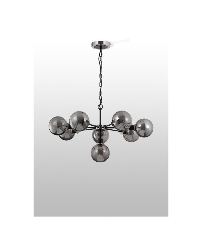 Placid 84cm Pendant 8 Light E14 15cm Round Segment Glass Shade Satin Nickel Smoke Plated & Satin Black-8