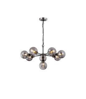 Placid 84cm Pendant 8 Light E14 15cm Round Glass Shade Satin Nickel Smoke Plated & Satin Black-1