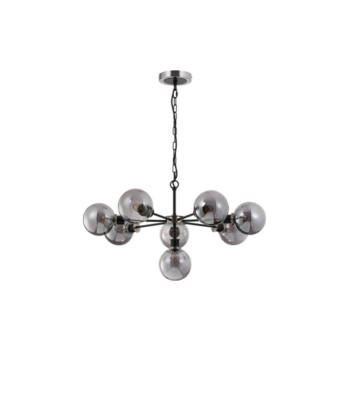 Placid 84cm Pendant 8 Light E14 15cm Round Glass Shade Satin Nickel Smoke Plated & Satin Black-4