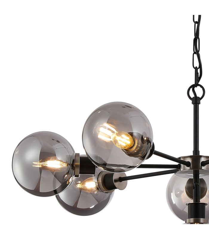 Placid 84cm Pendant 8 Light E14 15cm Round Glass Shade Satin Nickel Smoke Plated & Satin Black-6