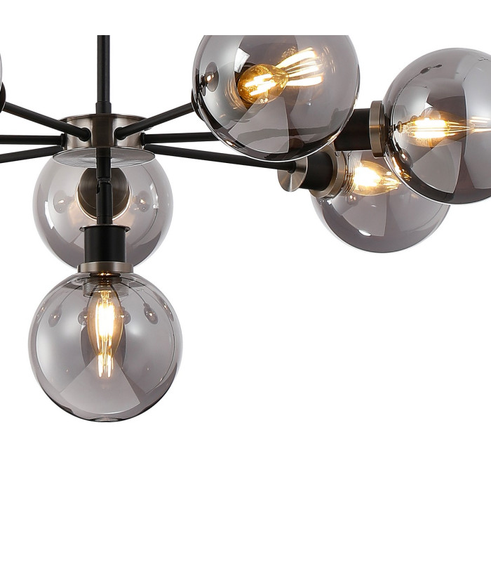 Placid 84cm Pendant 8 Light E14 15cm Round Glass Shade Satin Nickel Smoke Plated & Satin Black-7