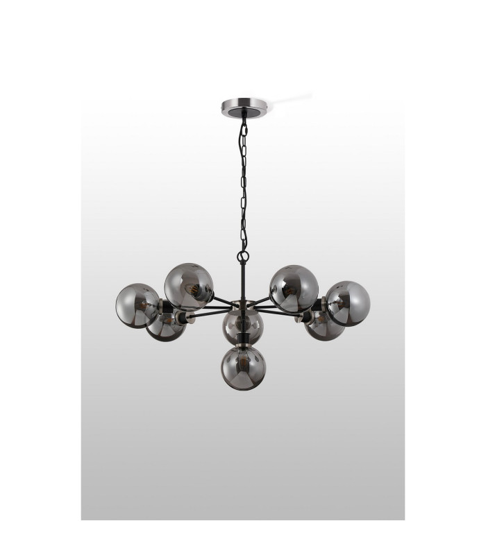 Placid 84cm Pendant 8 Light E14 15cm Round Glass Shade Satin Nickel Smoke Plated & Satin Black-8