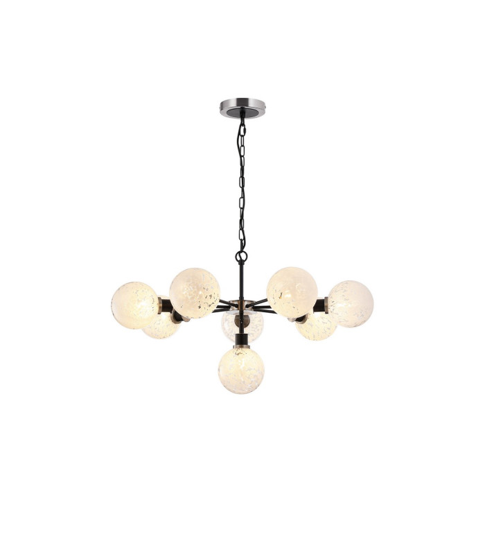 Placid 84cm Pendant 8 Light E14 15cm Round Speckled Glass Shade Satin Nickel White & Satin Black-1