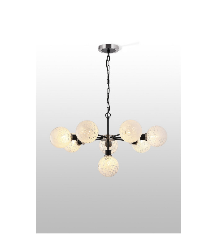 Placid 84cm Pendant 8 Light E14 15cm Round Speckled Glass Shade Satin Nickel White & Satin Black-3