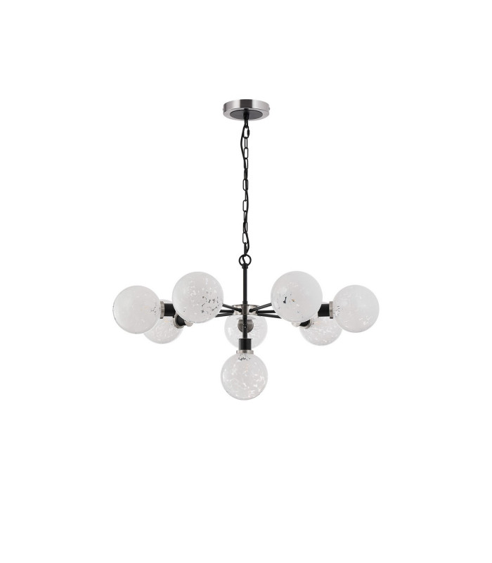 Placid 84cm Pendant 8 Light E14 15cm Round Speckled Glass Shade Satin Nickel White & Satin Black-4
