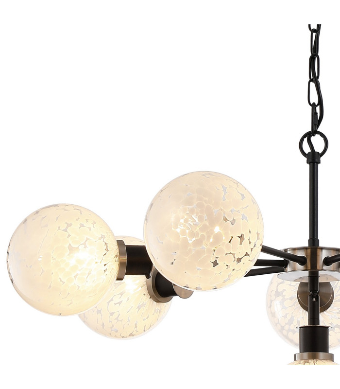 Placid 84cm Pendant 8 Light E14 15cm Round Speckled Glass Shade Satin Nickel White & Satin Black-6