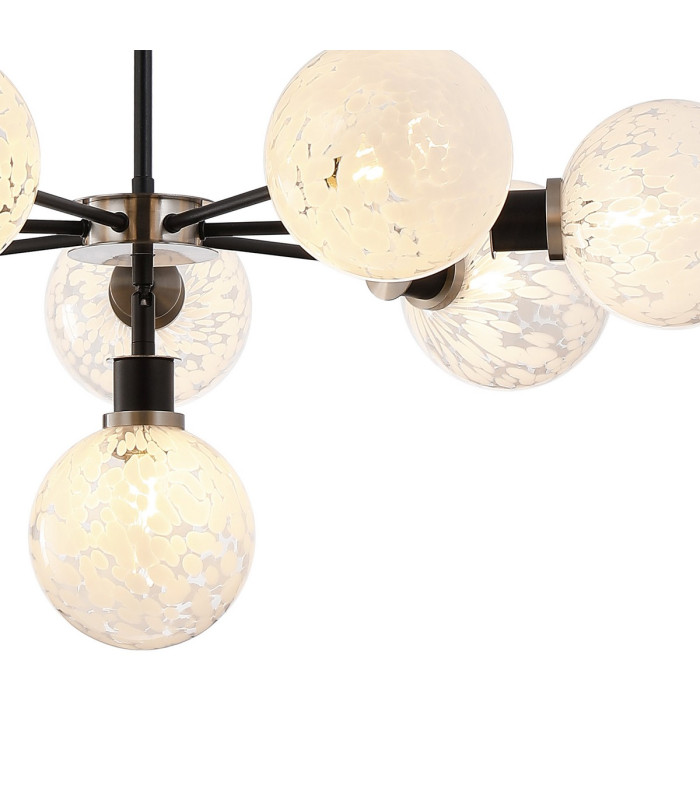 Placid 84cm Pendant 8 Light E14 15cm Round Speckled Glass Shade Satin Nickel White & Satin Black-7