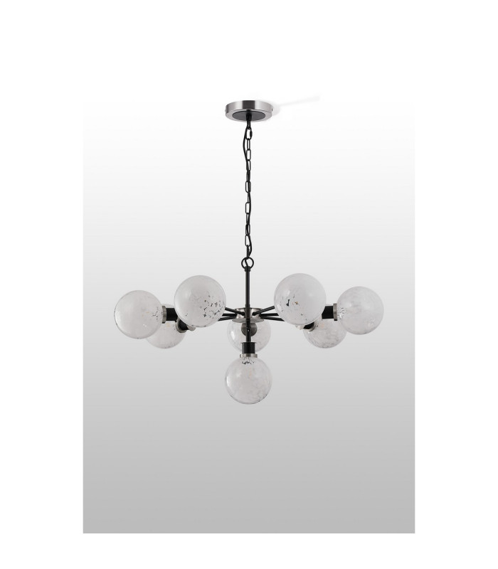 Placid 84cm Pendant 8 Light E14 15cm Round Speckled Glass Shade Satin Nickel White & Satin Black-8