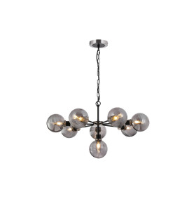 Placid 84cm Pendant 8 Light E14 15cm Round Textured Smooth / Ribbed Glass Shade Satin Nickel Smoke Plated & Satin Black-1