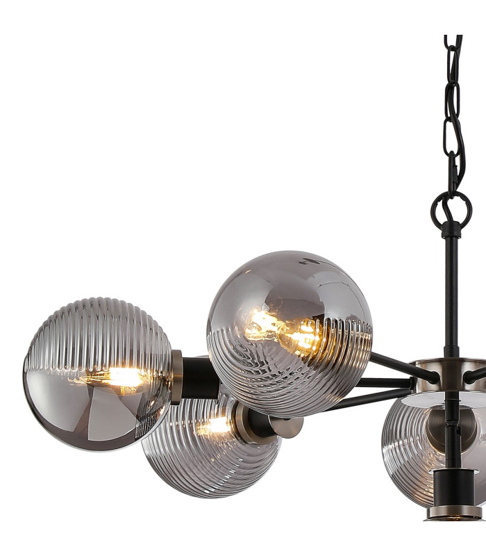 Placid 84cm Pendant 8 Light E14 15cm Round Textured Smooth / Ribbed Glass Shade Satin Nickel Smoke Plated & Satin Black-6