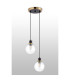 Placid 20cm 2 Light Pendant E14 15cm Round Glass Shades Brass Clear & Satin Black-7
